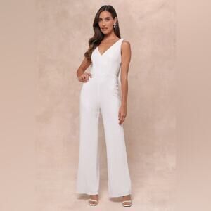 Lulus Feeling Sparkly White Sequin Bow Wide-Leg Jumpsuit